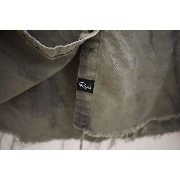 Rails 702-725-2911 Women Sz S Olive Black Tie Dye Ingrid Raw Hem Button-Up Shirt - Picture 5 of 8